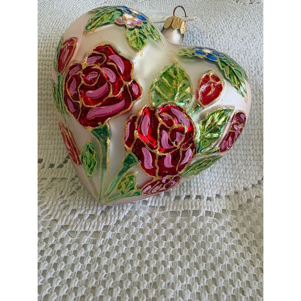 Christopher Radko Sweethearts Glass Heart Ornament 1999 Rose Floral 99-169-0 NEW